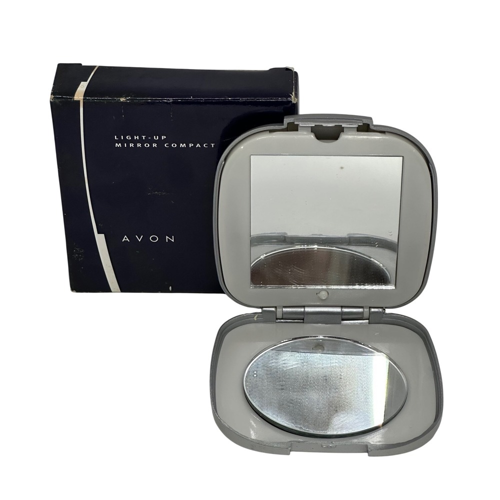 VTG Avon Light-Up Mirror Compact Silver Tone Travel Makeup Vanity Battery 2002